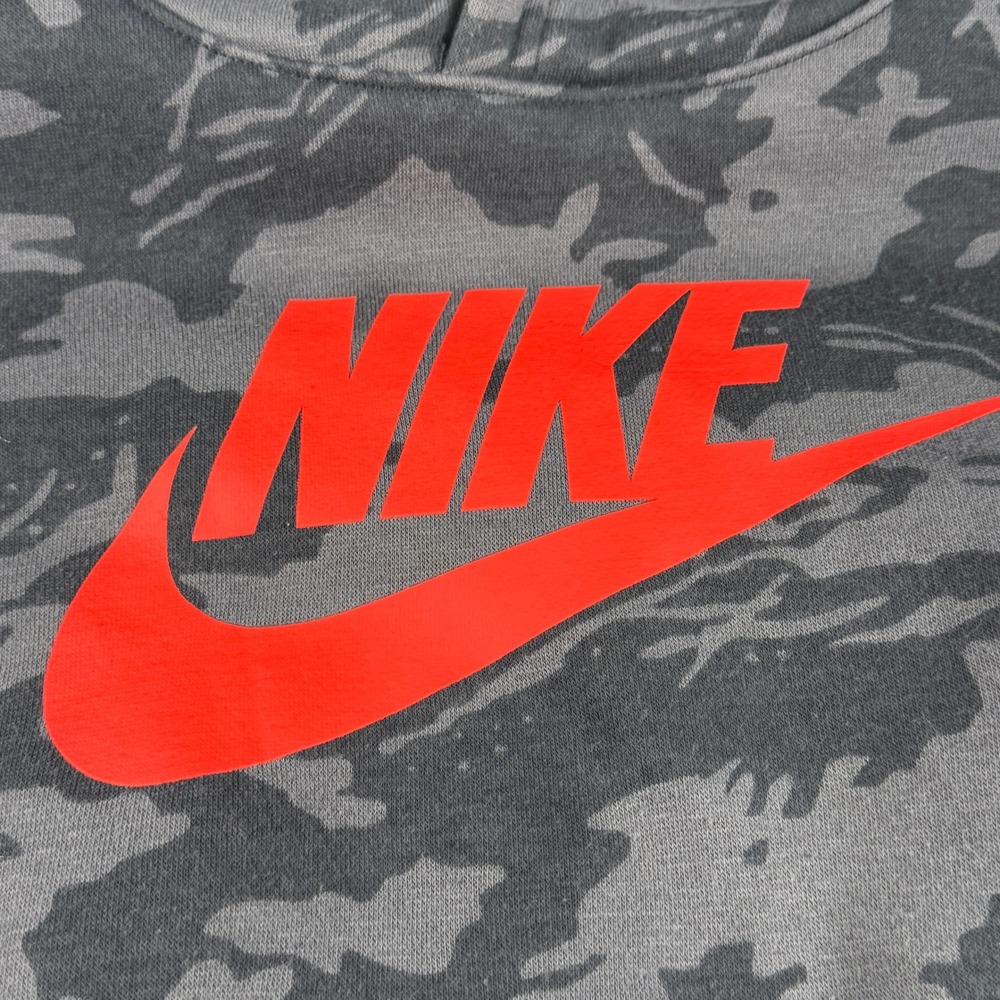 Nike Kids Grey Camo Pullover Hoodie Red Logo Size 5 4-5 Years Sweatshirt - Picture 2 of 9